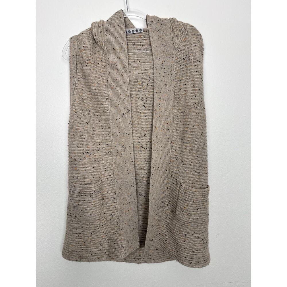 Kokun Cashmere Wool Sweater Taupe Beige Marled Hooded Vest Womens Medium - Picture 13 of 13
